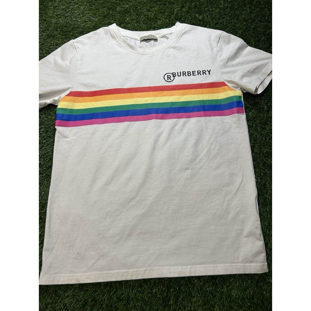 Mens Burberry White Cotton Rare Vintage Rainbow-Logo Reissue (1995) Small